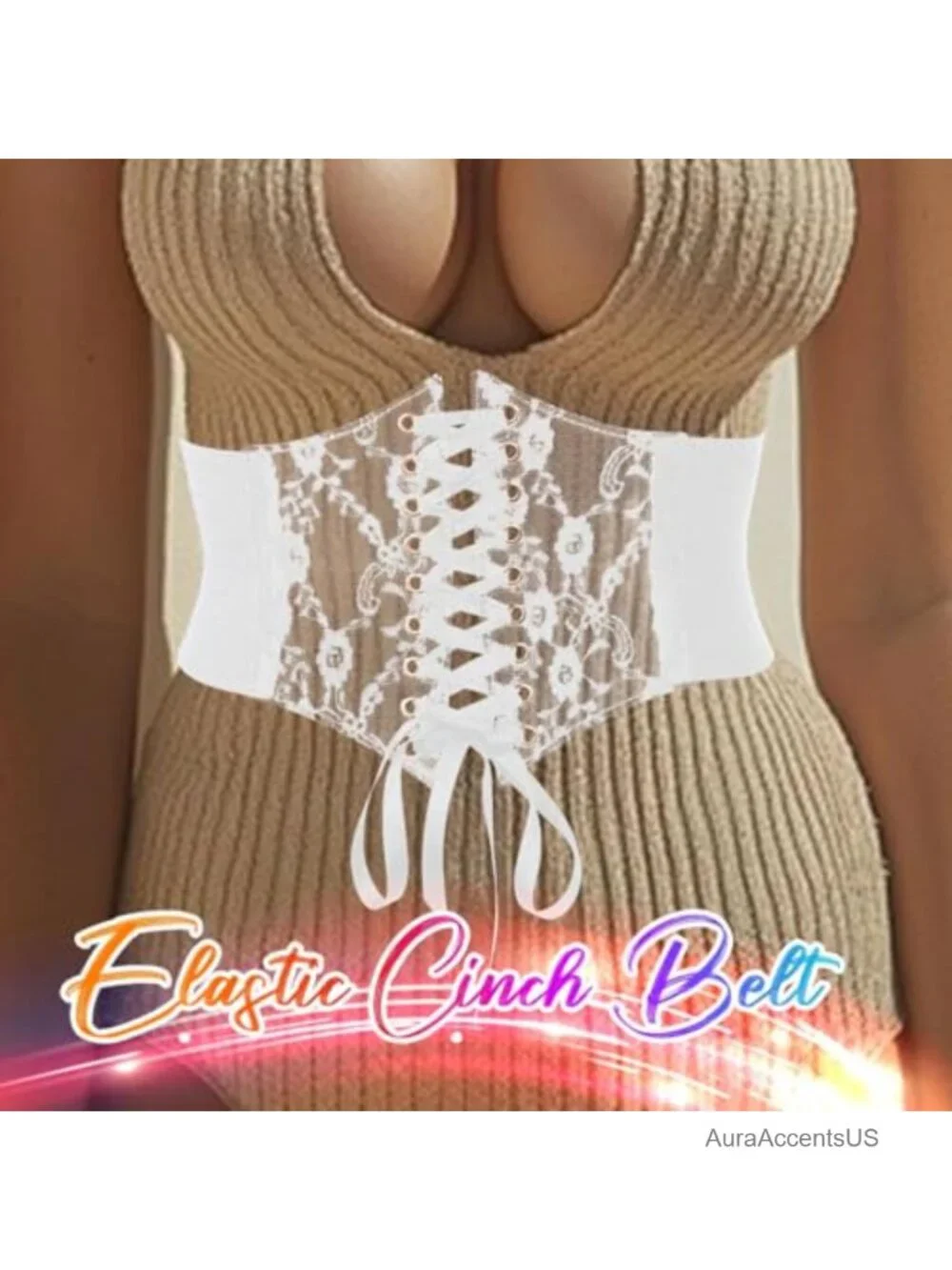 PU Lace Corset Belt Elastic Cinch Waspie Wide Waist Bustier for Dress